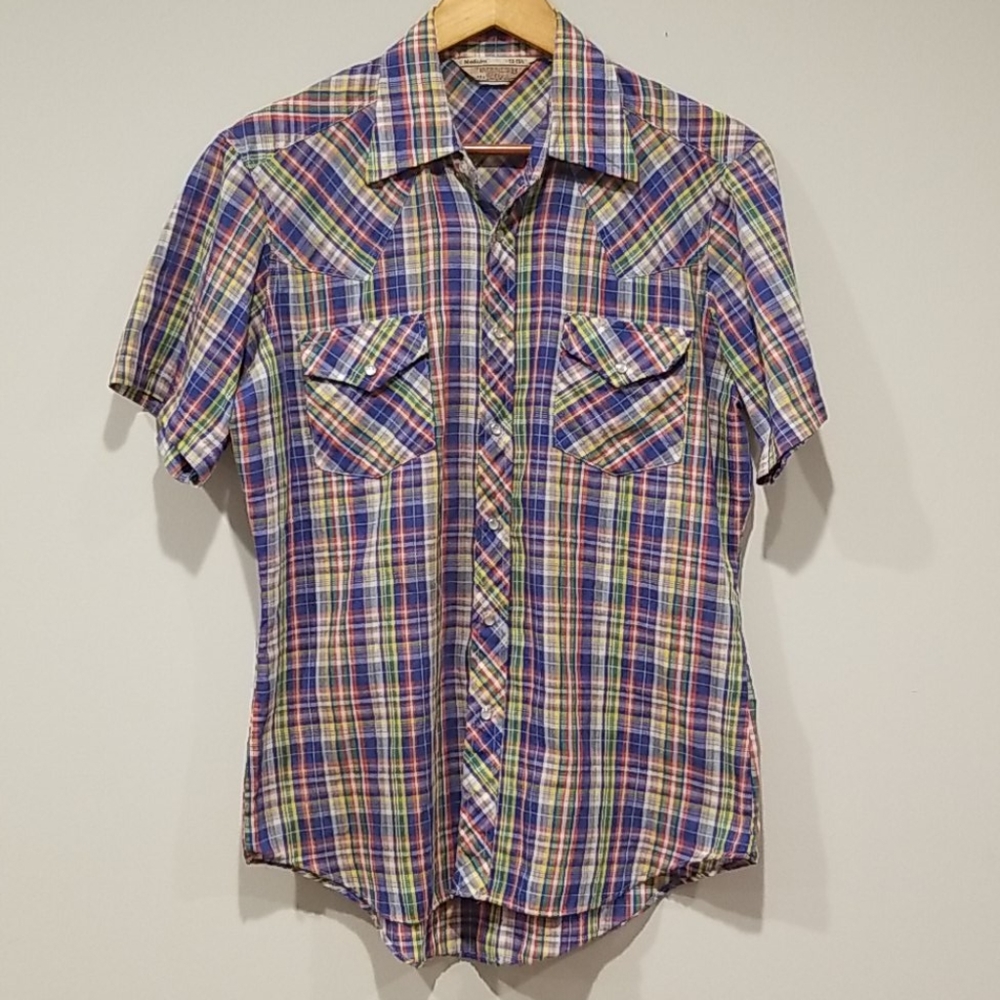 2/$20 -VINTAGE Sears Western Wear plaid pearl snap